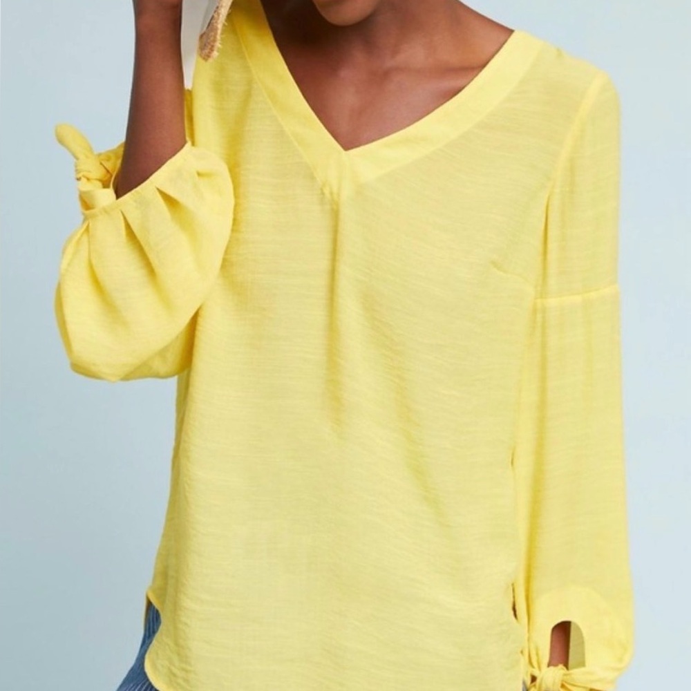 Maeve Verona Tied-Sleeve Top by Anthropologie Yellow size M